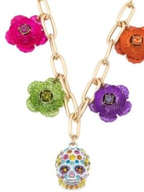 Betsey Johnson Skull Station Floral Necklace NWT